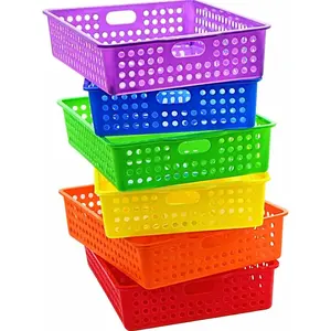 6 Pcs Colorful Plastic Classroom Storage Bins 13.75" X 10.25" for Organizing A4 Papers Trays, Turn In Containers for Kids School Teachers Classroom Organization & Storage Supplies