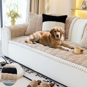 solid color dog pattern sofa cover, 1 count non slip couch cover for dogs, washable fuzzy pet bed furniture protector, boho pet friendly sofa cover