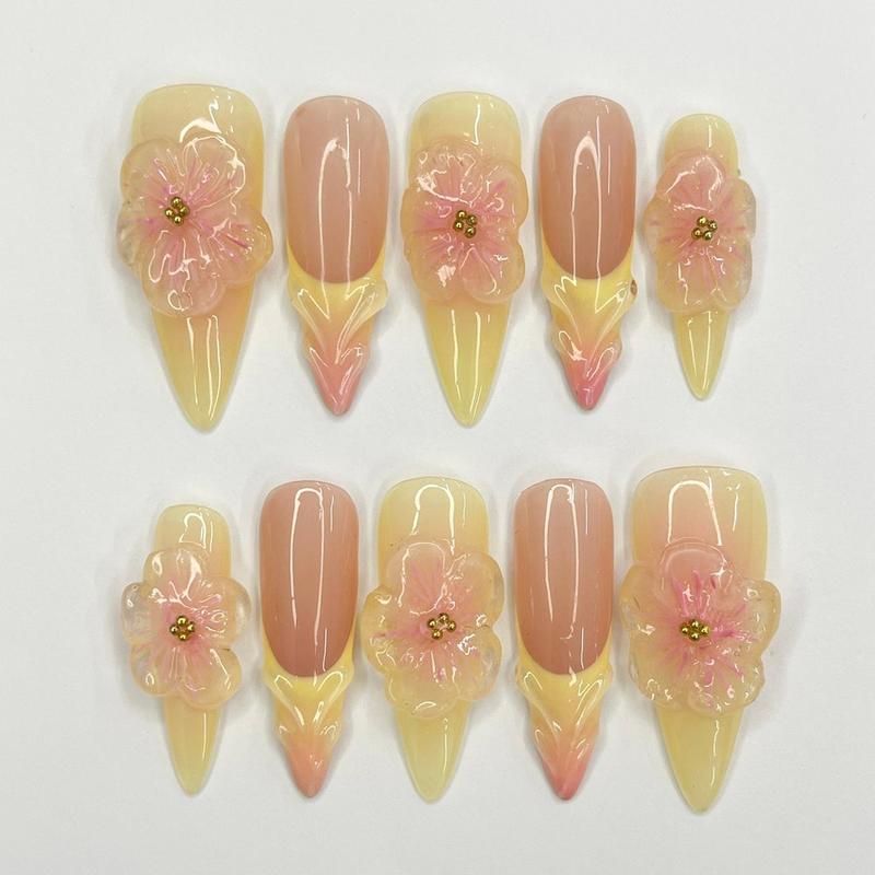 Pink French Tip with Heart Extra Long Coffin Press On Nails, Luxury Fake Nails, False Nails, Glue On Nails