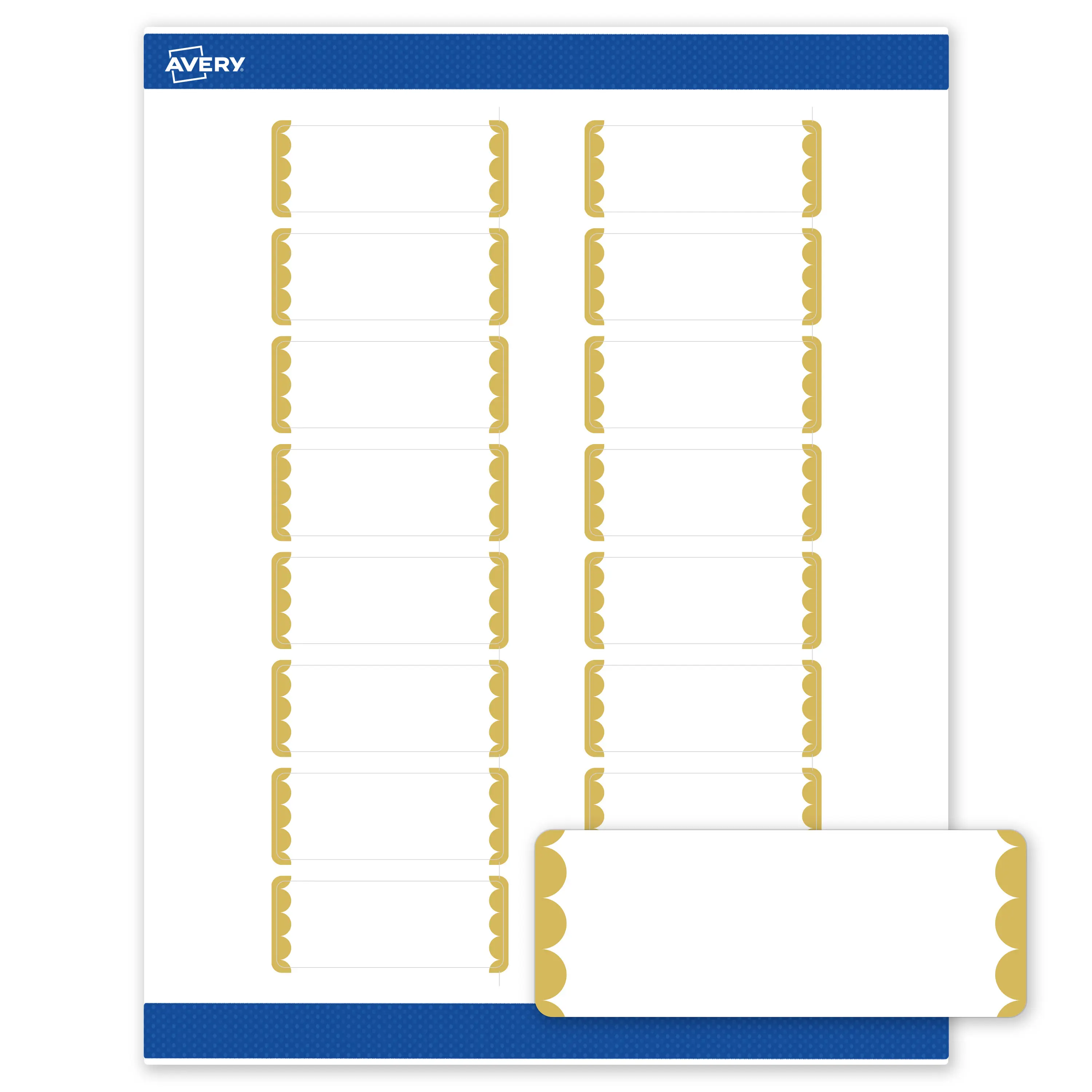 Avery Printable Rectangle Labels with Sure Feed Technology, Gold Dots Edge Design, 1" x 2-5/8", Matte White Permanent Labels, Laser/Inkjet, 160 Total, Great for Address Labels