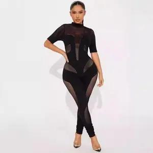 Festival Womenswear Women's Hollow Outfit - Tie Backless Black Party Chic Jumpsuit with Comfortable Overalls Design for Everyday Style Minimalist Fashion