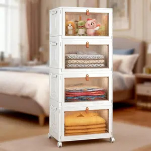 4 Tier/Set Plastic Storage Bins and Boxes Organizer - Stackable with Lids for Bedroom, Living Room, Office - Foldable Containers