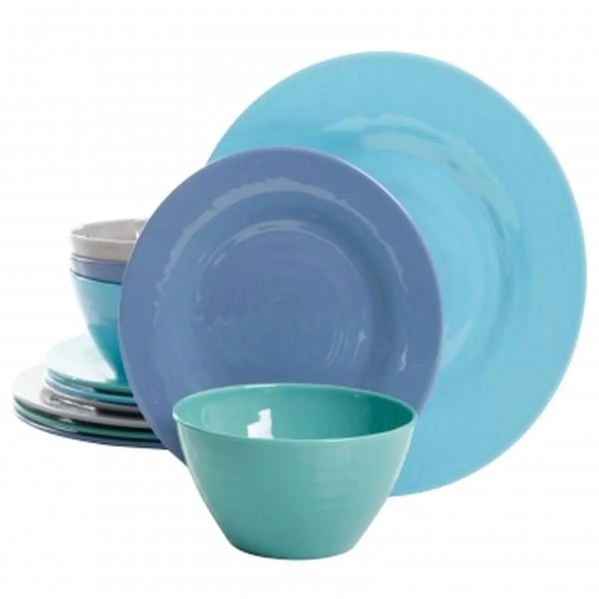 Gibson Home 116936.12 Chip Resistant Brist Dinnerware Set - 12-Piece, 4 Assorted Colors, Everyday, Casual, Camping, Dishwasher Safe