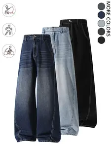 3-Pack Men’s Summer Striped Washed Denim Jeans — Fall/Winter Trendy High Street Style, Versatile Loose Casual Straight-Leg Long Pants for Men