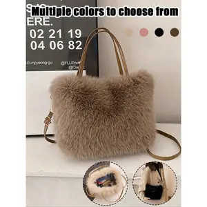 Lightweight Faux Fur Handbag Shoulder Bag for Women with Adjustable Strap, Magnetic Closure, Plush Hand Washable Top Handle Purse for Daily Outings, Honey Girl Style with Faux Leather Lining
