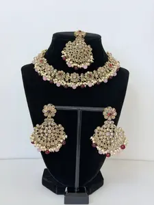 Bollywood Polki Nimrah 2in1 Necklace/Choker Set with Earrings and Tikka