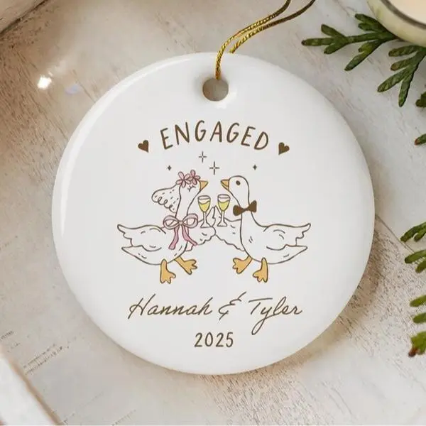 Silly Goose Engaged Ornament, Personalized Funny Engagement Gift for Couple, Our First Christmas Engaged, Silly Geese Engaged Keepsake