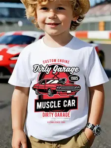 Vintage Dirty Garage Muscle Car Boy T-Shirt, Muscle Car Design, 1985 Year Identifier, Trendy Streetwear for Kids