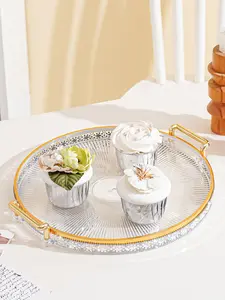 Diamond-Embellished Acrylic Tray - Round | Perfect for Kitchen, Weddings, Holiday Parties & Home Decor Accents