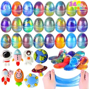 24 Pcs Galaxy Slime Eggs, Prefilled Easter Egg with Putty Slime and Toys for Kids Easter Party Favors, Stress Relief Slime for Basket Stuffer, Eggs Hunt