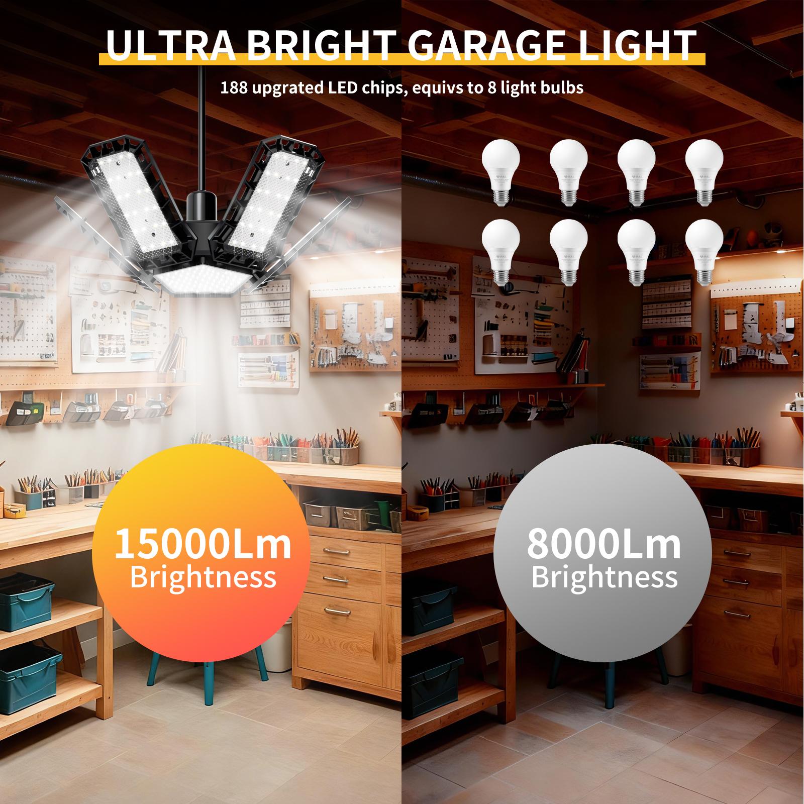 Adjustable Deformable  Five-Leaf Garage Light，360° ultra-bright omnidirectional lighting Universal fit for E26/E27 sockets Tool-free installation in seconds Efficient heat dissipation Perfect for household, garage, commercial and industrial applications