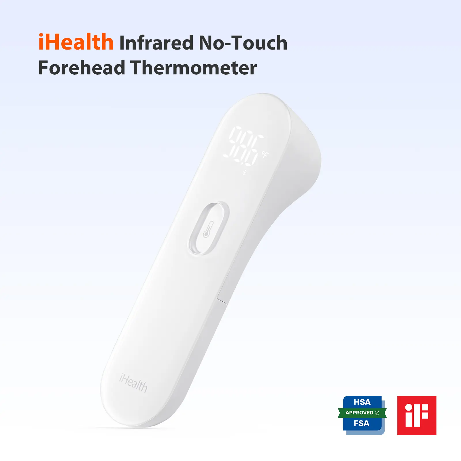iHealth No-Touch Forehead Thermometer HSA or FSA Eligible, Digital Home Healthcare Thermometer with 3 Ultra-Sensitive Sensors, Quiet Vibration Feedback, Large LED Digits, Accurate Readings