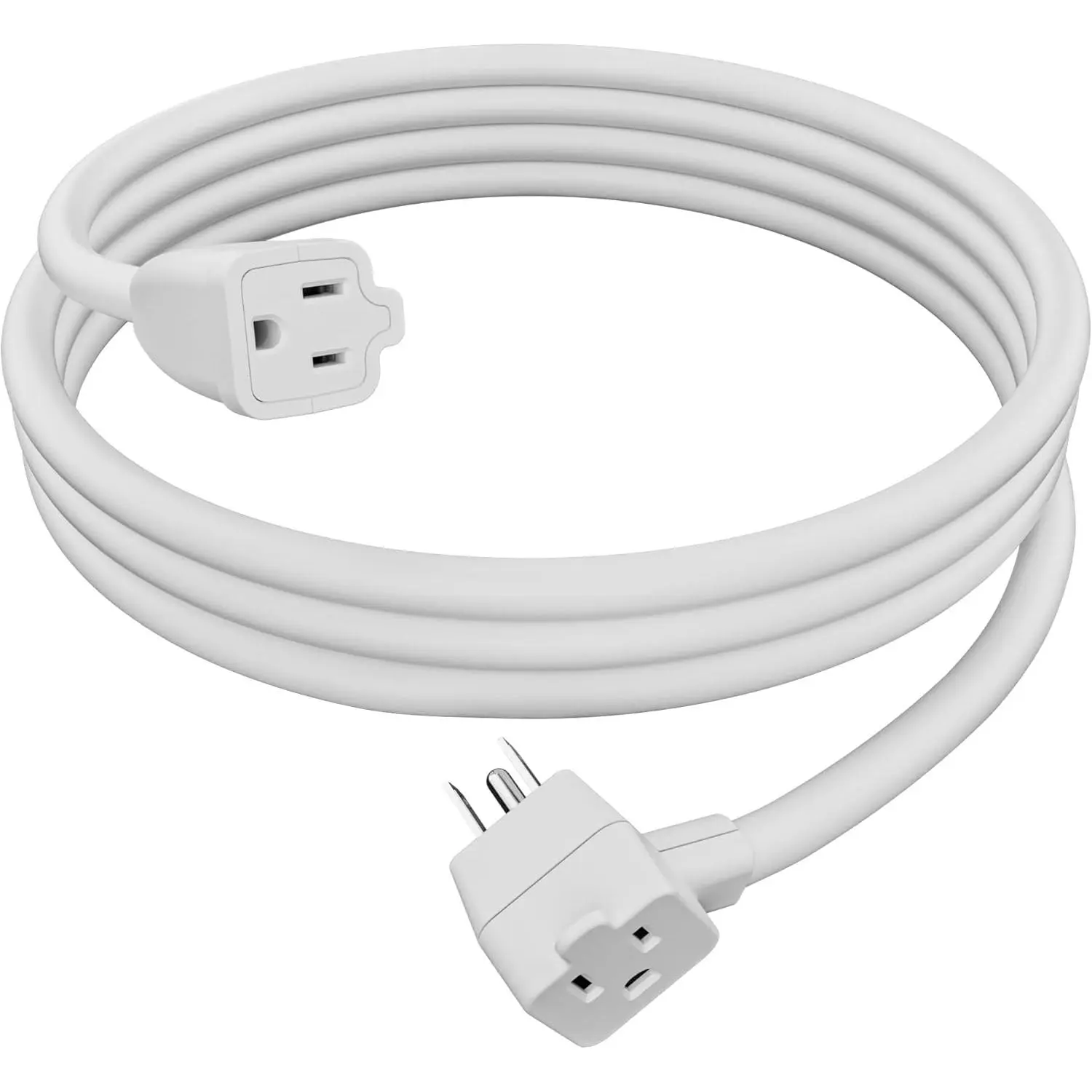 2-Outlet Extension Cord 10 FT, Pigtail 3 Prong Extension Power , 45  Plug Design, 16/3 Gauge Cold with Extra Socket on Plug, 13A 1625W 16AWG, Outlet Saver, Power Splitter, ETL Listed, White