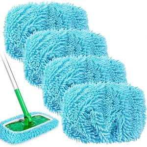 4 Pack Polyester Chenille Mop Refill Pads - Washable Reusable Home Care Replacement Pads for Floor Cleaning