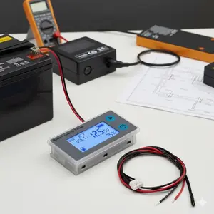 LCD Battery Capacity Monitor 10-100V Voltage Temperature Meter with Percentage Display, Accurate Health Status Indicator, Real-Time Power Level for 12V 24V 36V 48V Battery Systems.
