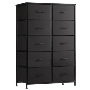 10-Drawer Fabric Storage Cabinet for Adults, Organizer Furniture for Living Room, Office, Kitchen, Hallway, Black