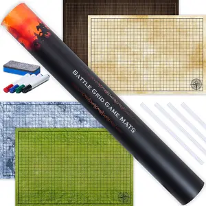 TidyBoss Double-Sided Tabletop RPG Battle Mats Set – Reusable Dry Erase Grid Terrains for D&D, Dungeons & Dragons, Pathfinder & Tabletop Games – Includes Markers & Accessories