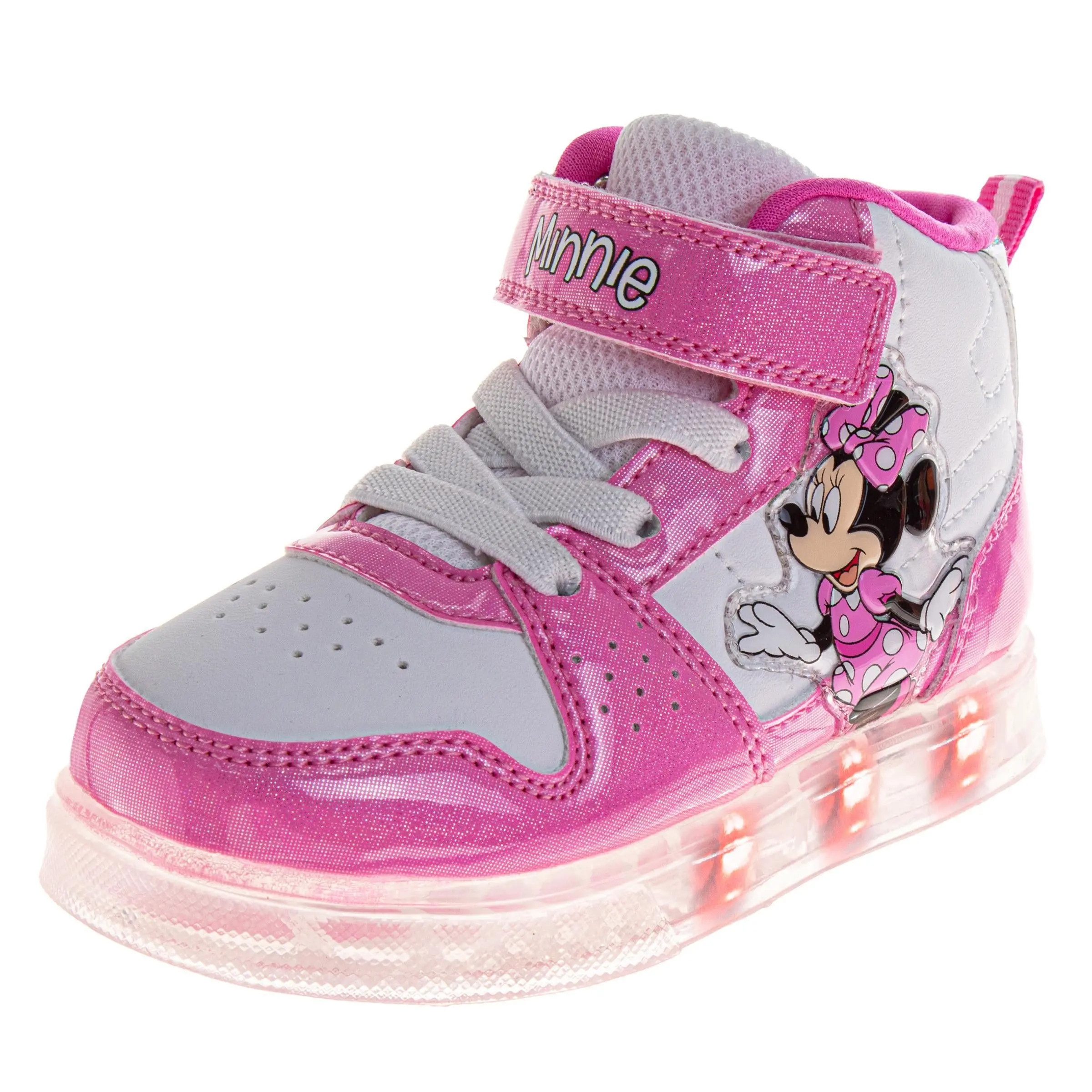 JOSMO KIDS Girls' Casual Minnie Mouse Sneakers, Children's Canvas High Top with Bow Detail and Hook-and-Loop for Playtime, Sizes up to 12, Polka Dots