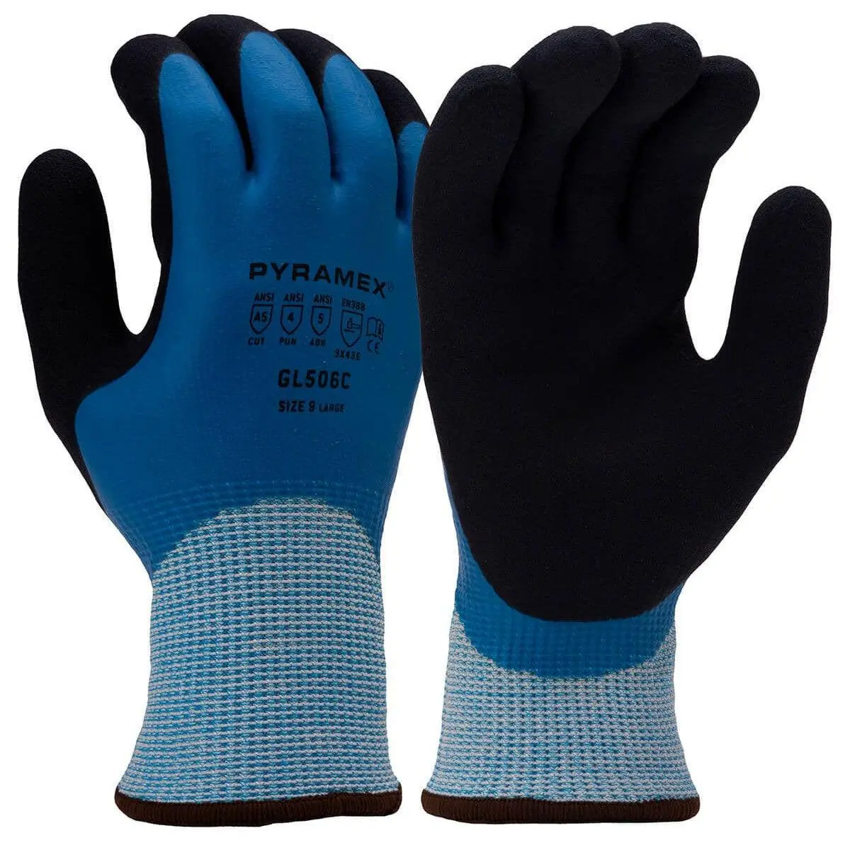 Pyramex GL506C Winter HPPE+Acrylic Cut-Resistant Work Gloves with Smooth, Sandy Grip Coating for Home Improvement, Commercial Fishing, Work Safety Use