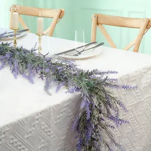 Lavender Silk Flower Garland, Spring Summer Farmhouse Decor for Wedding Arch Mantle Porch Staircase Table Indoor Doorway Home Decoration, Reusable All Year Floral Arrangement with Natural Look