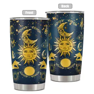 20oz Stainless Steel Tumbler Insulated and Durable Golden mysterious moon-starry sky with magic meteor background Full of mysticism and magical style Perfect for Fantasy Lovers and Anyone Who Loves Unique Artwork
