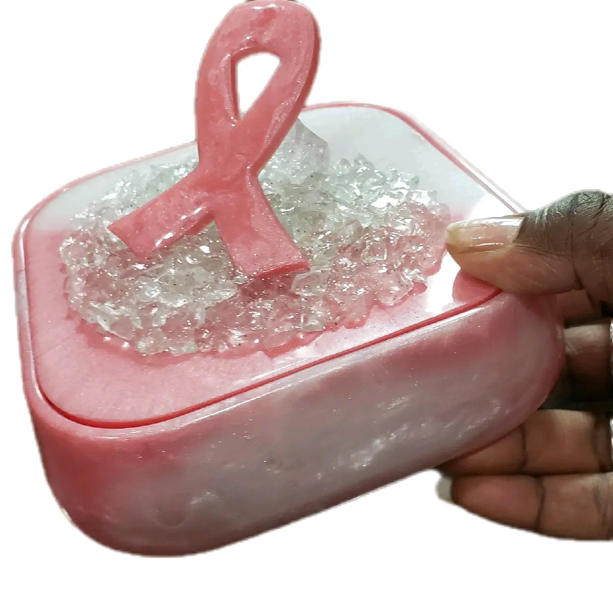 Breast Cancer Awareness Jewelry Box Handmade with Epoxy Resin
