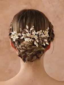 Set of 3 Elegant Women's Hair Accessories, Imitation Pearl & Rhinestone Design, Comb and Pin Set for Bridal Hairstyles Decoration