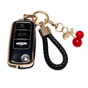 for Volkswagen Key Protection Cover with Keychain, Car Key Accessory, Car Accessories, Key Fob Protector, Soft Durable Tpu Material, 360 Degree Protection for VW Jetta Golf Polo Mk6 Passat Tiguan Beetle