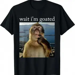🐵💡[Graphic Tee][100%cotton]Wait I'm Goated Funny Thinking Monkey Meme T-Shirt – 100% Cotton Graphic Tee with Brainrot Design, Hilarious and Unique Gift for Meme Lovers, Internet Culture Fans, and Perfect for Valentine's Day or Casual Wear
