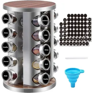 Rotating Rack Organizer - 20 Jar Revolving Seasoning Organizer for Cabinet with  Labels & Funnel for Kitchen Counter