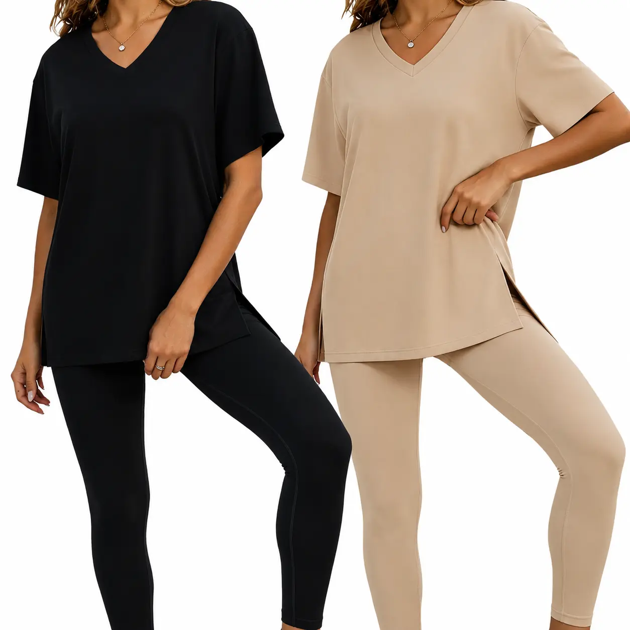 Women's 2-Piece Solid Loose Fit Sport Set - Short Sleeve Tee & Skinny Leggings, Breathable Quick-Drying Universal Activewear for Yoga, Gym, All-Day Wear, Machine Washable All-Season Sweatsuit