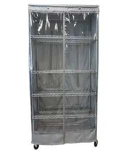 Storage Shelving Unit Cover, fits racks 36"W x 18"D x 72"H one side see through panel in Grey