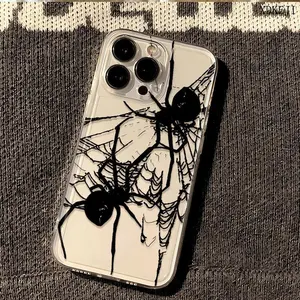 Cool Spider Pattern Phone Cases for iPhone 16 15 14 Pro Max 13 12 11 Plus Smartphone Shockproof Protection Silicone Transparent Cover Cellphone Protective case Aesthetic Resistance Casing Protector Screen Protector