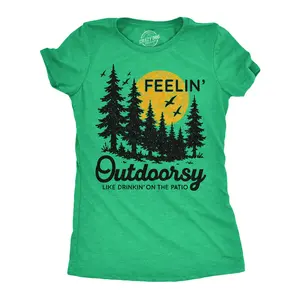 Womens Funny T Shirts Feelin Outdoorsy Sarcastic Nature Graphic Novelty Tee For Ladies Funny Womens T Shirts Cute Vintage Fashion Casual Ladies T-Shirt Gift Drinking Tops for Women Funny Camping Top Women's Green -