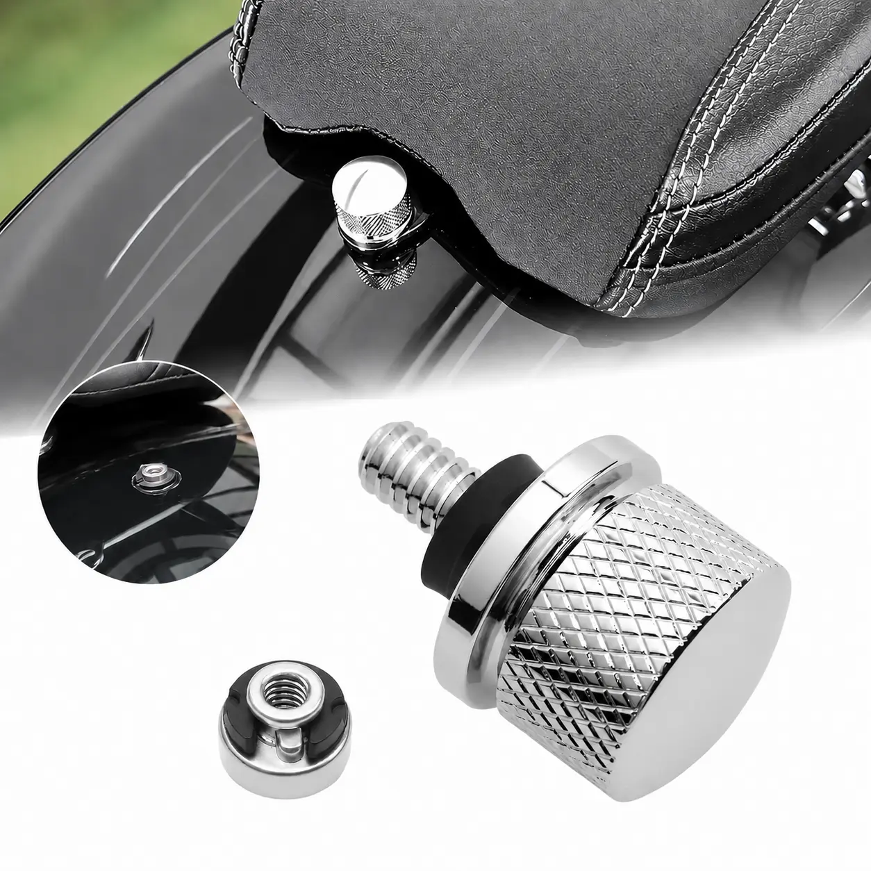 1x Rear Seat Bolt Screws - 1PCS Chrome Aluminium 1/4" Thread Knurled Grip Motorcycle Frames & Fittings, Clean Custom Look Accessories Compatible with Harley Sportster, Touring, Softail, Dyna Models
