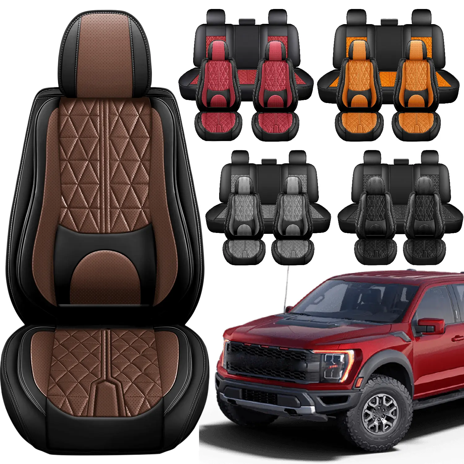 Seat Covers Custom Fit For Ford F-150 2009-2026,Fit For F-250/F-350/F-450 2017-2026 5-Seater Full Set Nappa Leather Truck Seat Covers Car Cushion