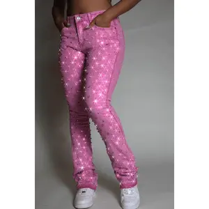 Sareka Pink Rhinestone Stacked Flare Jean