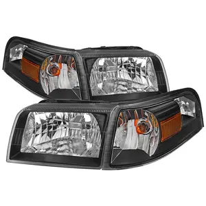 2006-2011 Mercury Grand Marquis Factory Style Headlights and Corner Lamps (Matte Black Headlights/Clear Lens)
