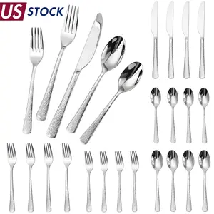 Heavy Duty Stainless Steel Hammered Handle Flatware 20 Pieces Silverware Set
