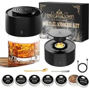 Whiskey Smoker Kit Old Fashioned Drink Smoker Kit with Heating Rod, Aluminum Alloy Body & 6 Wood Chips USB Rechargeable, No Butane