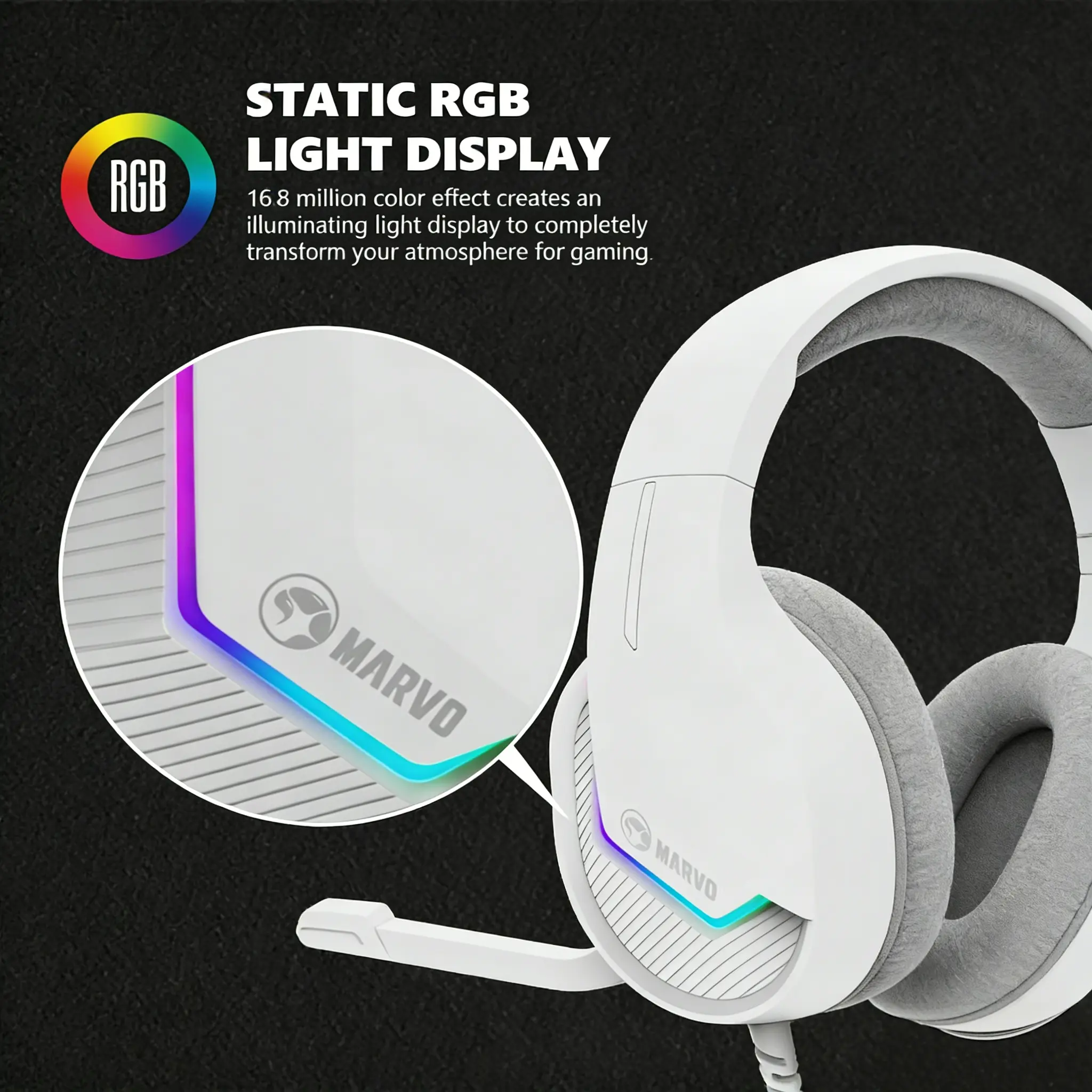 Marvo Wired Over-Ear Gamer Headphones with Mic, Static RGB Lights, Stereo Audio, In-Line Volume & Mute Control, Gaming Headset for Computers, Headphones For Gaming