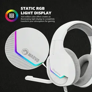 MARVO Gaming Headset Static RGB Lighting  Wired Stereo Over-Ear Headset with Microphone In-line Control for Volume and Mute Professional Gaming PC Headset