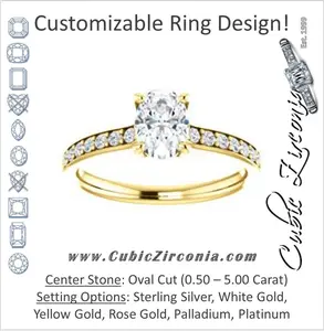 Cubic Zirconia Engagement Ring- The Monikama (Customizable Oval Cut Thin Band Design with Round Accents)