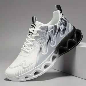 Unisex lightweight breathable mesh running shoes - white with black embellishment, EVA cushioning bottom, low-top lace-up design suitable for gym, walking, casual wear - spring and summer couples (large size available)