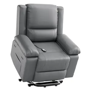 Garvee Power Lift Recliner Chair - Electric Recliner with Massage & Heat, PU Leather Living Room Chair, Remote Control & Side Pocket for Elderly Adults, Grey