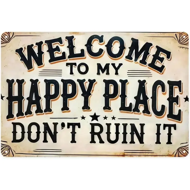 "Welcome to My Happy Place" Vintage Decor Metal Sign, Decorative Wall Metal Plaque, 8x12in Home Bedroom Wall Decoration