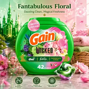 Gain Flings! "Wicked: For Good" Limited Edition Laundry Detergent Pacs, 42 Count, Fantabulous Floral Scent, 3 in 1 HE Detergent Pacs with Oxi Boost and Febreeze
