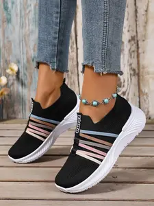 Women's Plus Size Slip-On Casual Soft Sole Sports Shoes, Lightweight Breathable Knit Running Shoes, Low Top Comfortable Home Shoes, Walking Shoes