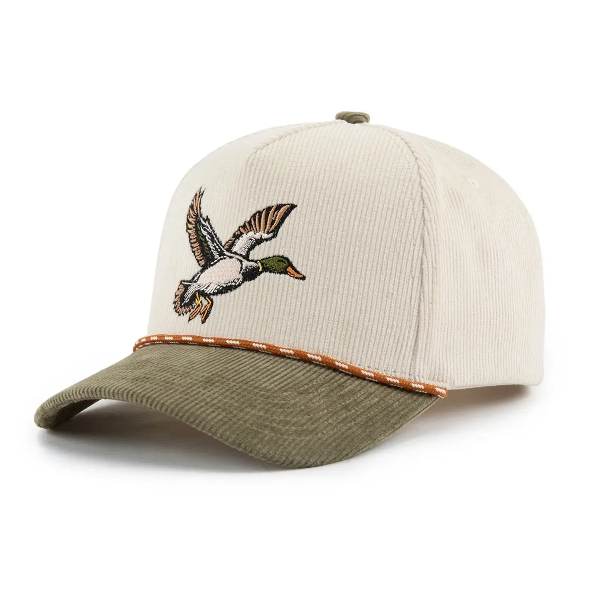 Corduroy Mallard Embroidery Hat - Clean Design with Exquisite Details, Earth-Toned Everyday Outdoor Fashion Accessory for Construction Scenarios, One Size Fit