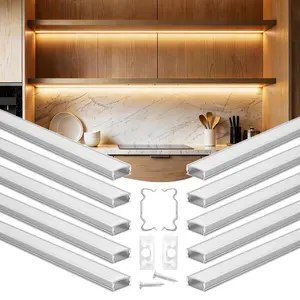 VEVOR 10-Pack U-Shape LED Aluminum Channel Kit, 6.6 ft/2M with Milky Cover, End Caps, Mounting Clips, Easy-Install Profile for LED Strips, Ideal for Under Cabinet Counters, Wardrobes, Bookshelves, Living Rooms, Bedrooms